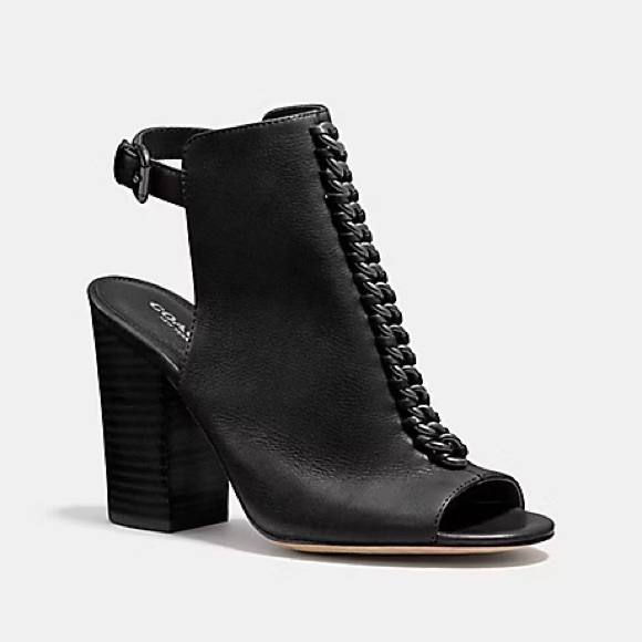 Coach Sandford Chain Detail Open Toed Heeled Booties - Picture 1 of 12